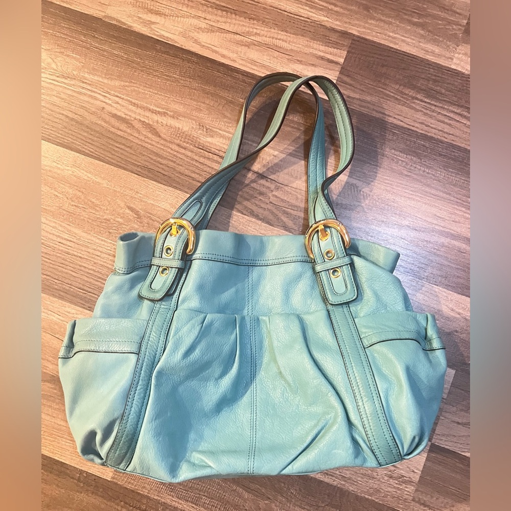 B. Makowsky teal leather buckle hobo bag